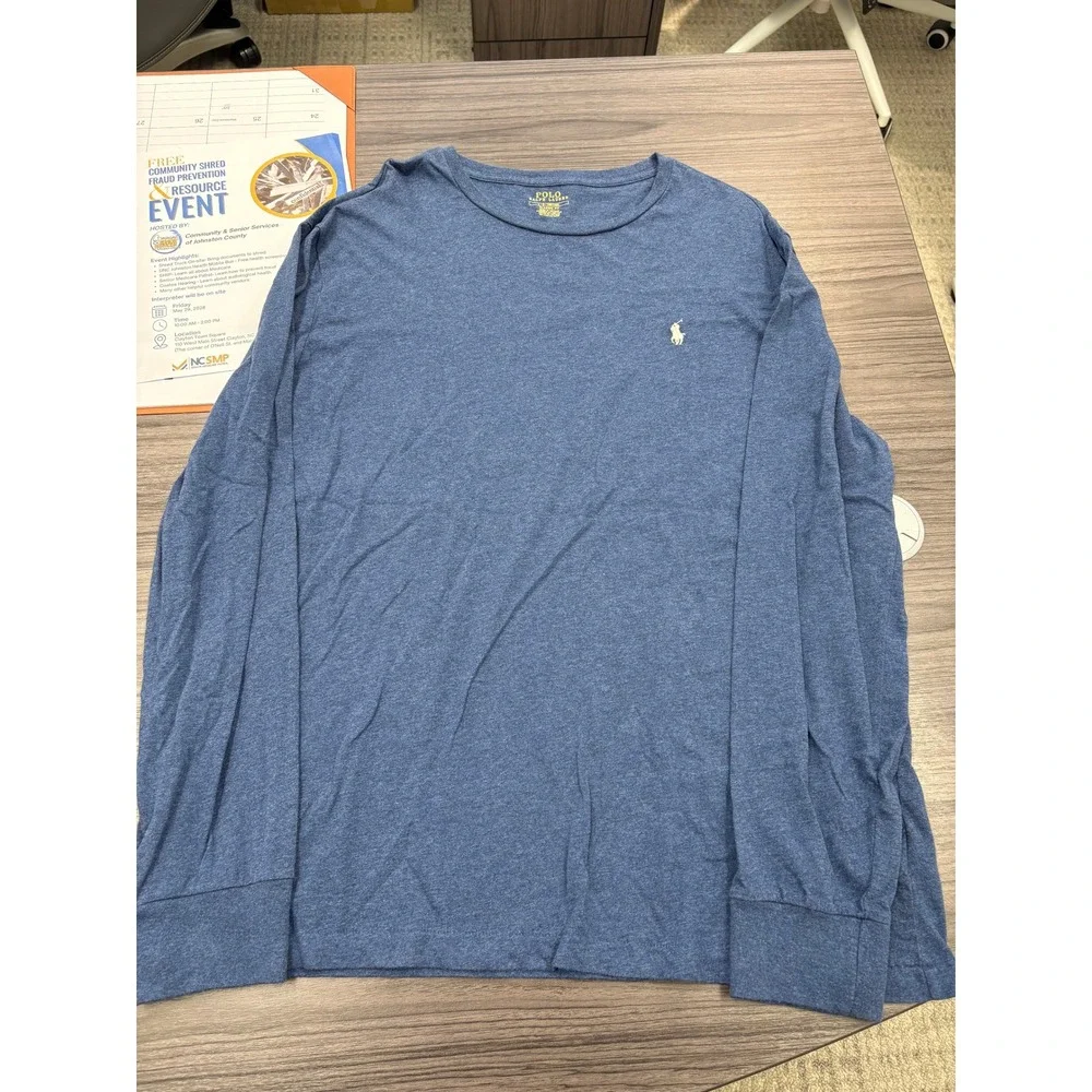 Polo Ralph Lauren Mens Large Blue Long Sleeve T‎ Shirt Classic Fit Logo Tee